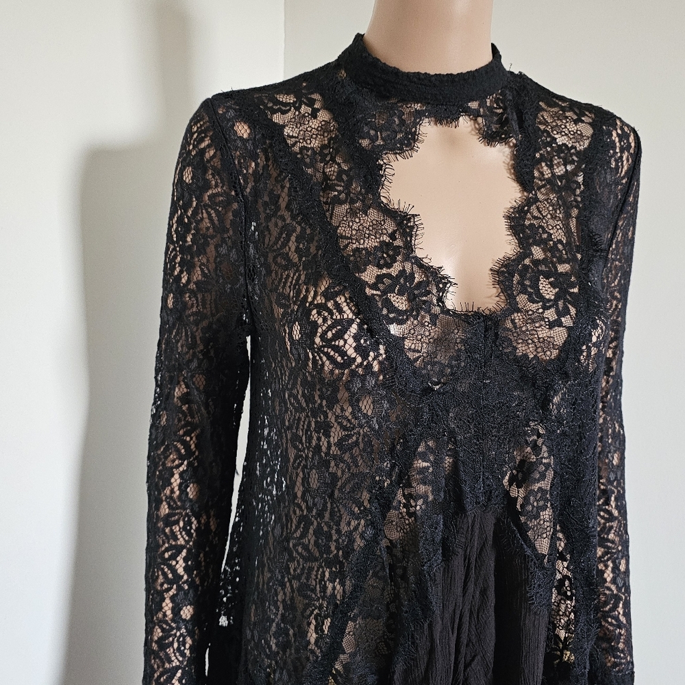 Free People Tell Tale Tunic Lace Dress Black Med - Picture 4 of 11